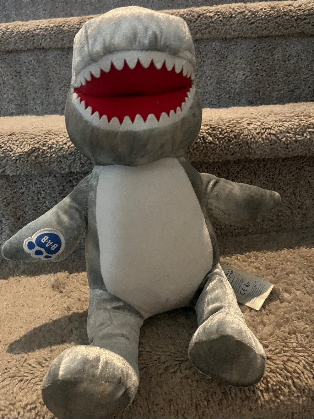 Build-A-Bear Grey Shark Plush with White Belly and Red Mouth